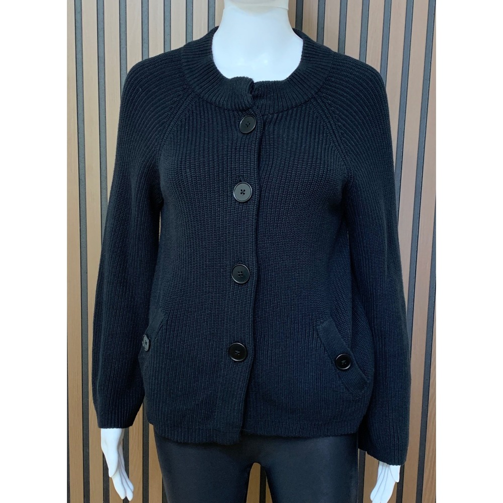 Talbots Women's Navy Blue Ribbed Knit Button Front Cardigan Sweater S P